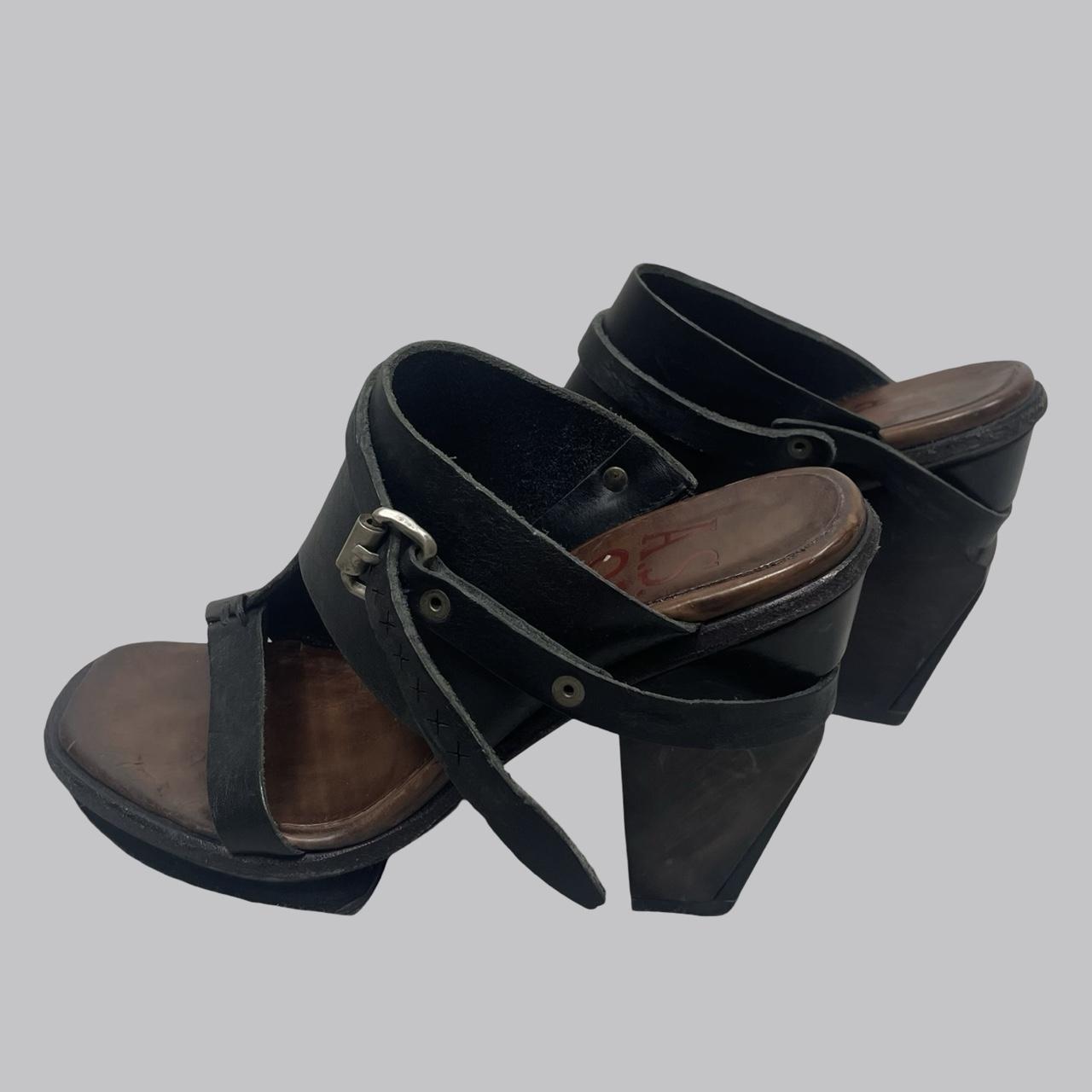 A.S.98 black leather heeled sandals.