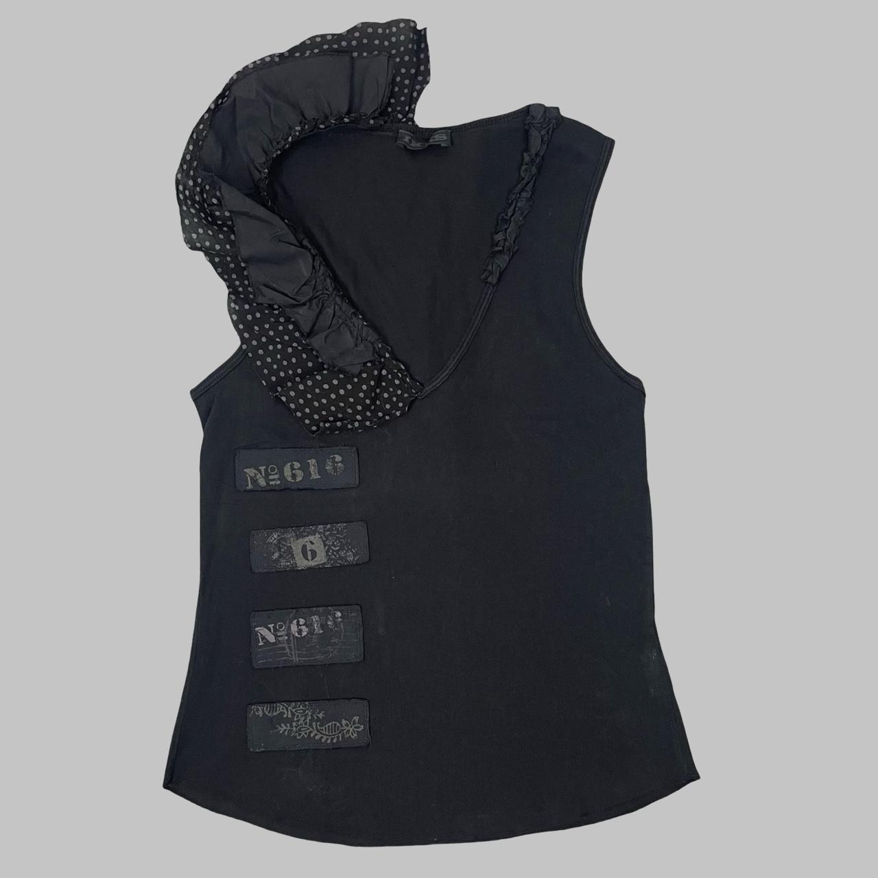 IKKS black mesh ruffle top.