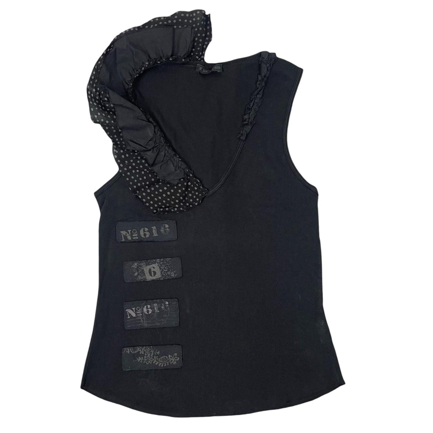 IKKS black mesh ruffle top.