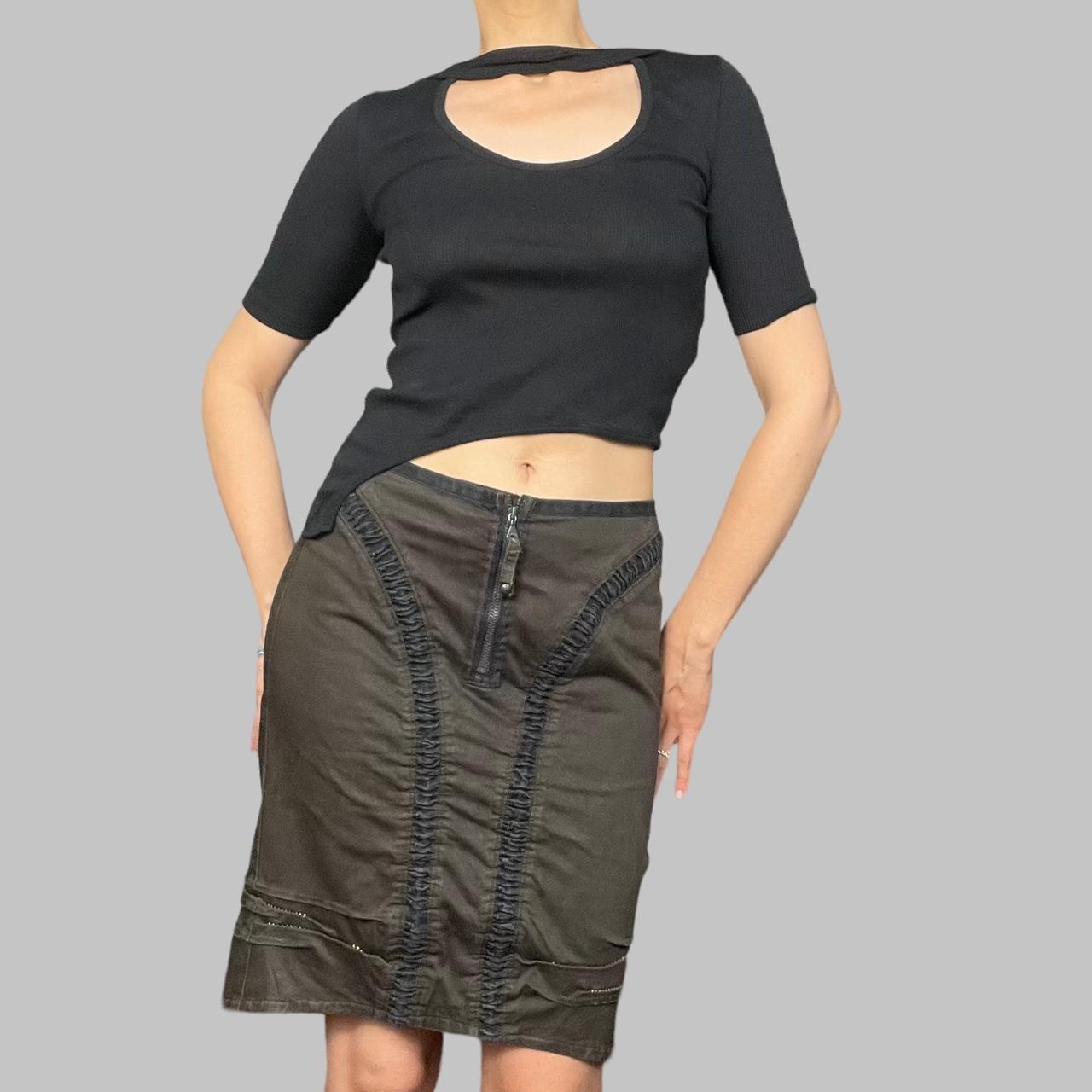 Marithé François Girbaud ruched brown cargo skirt.