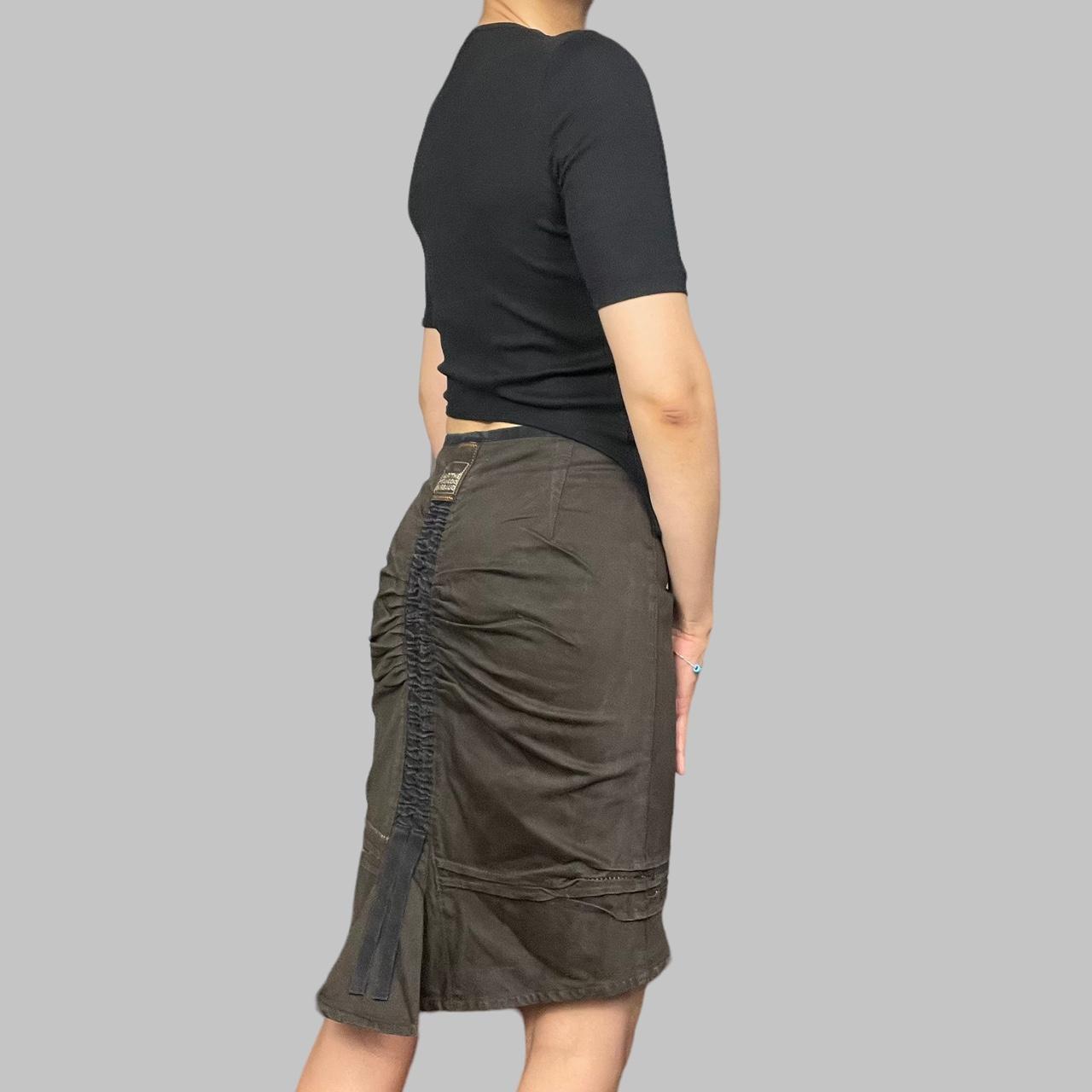 Marithé François Girbaud ruched brown cargo skirt.