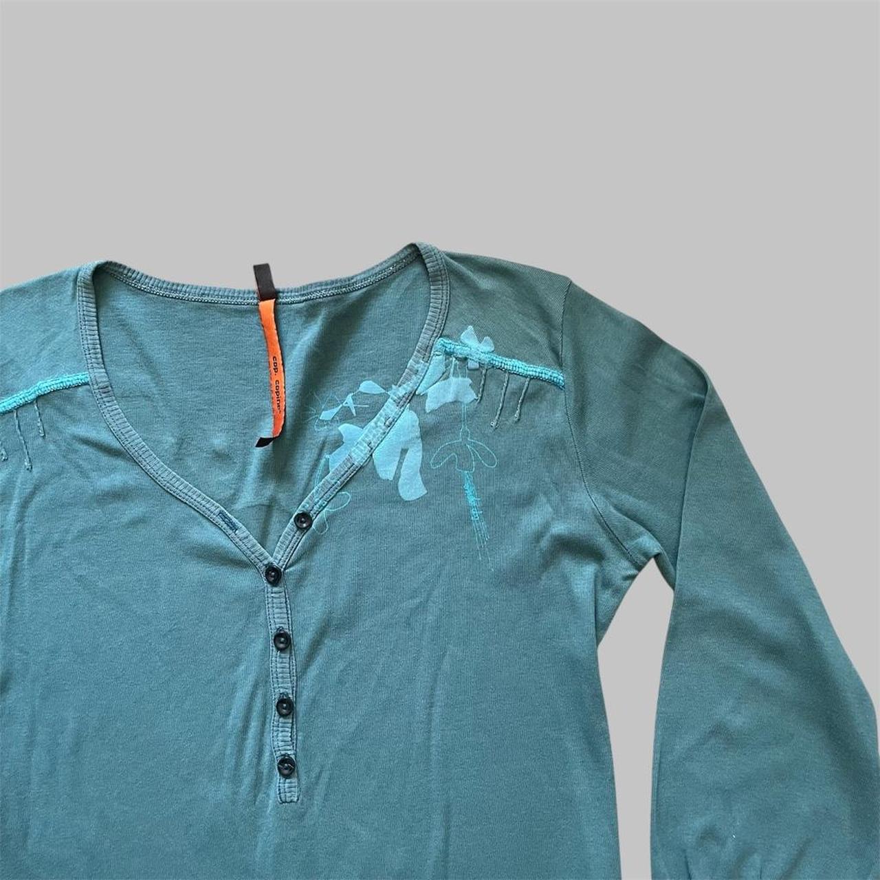 Cop Copine vintage blue buttoned 3/4 sleeve top.