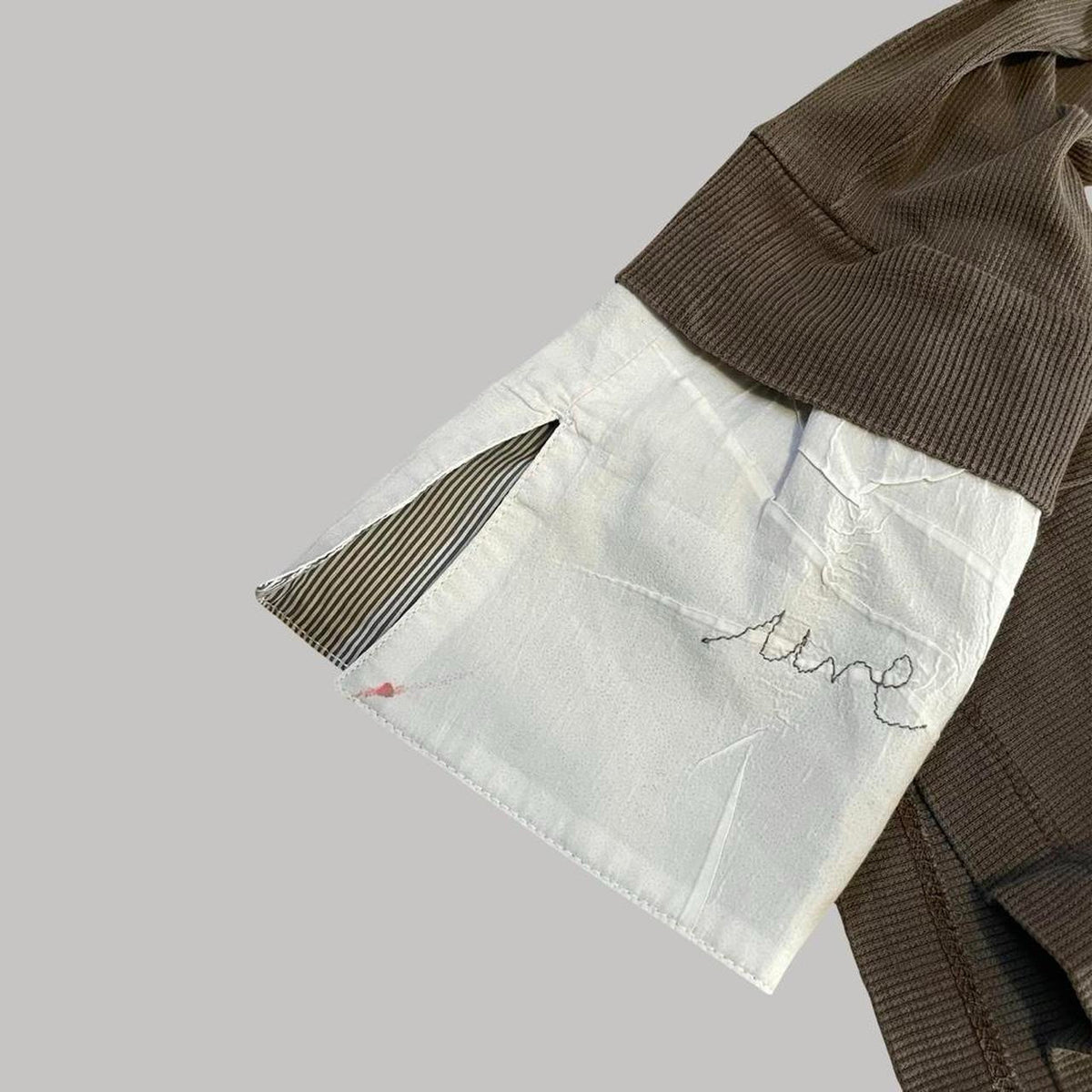 Cop copine khaki taupe blouse cotton shirt with integrated scarf.