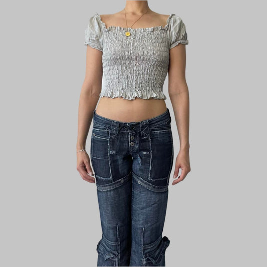 Cop copine grey smocked crop top