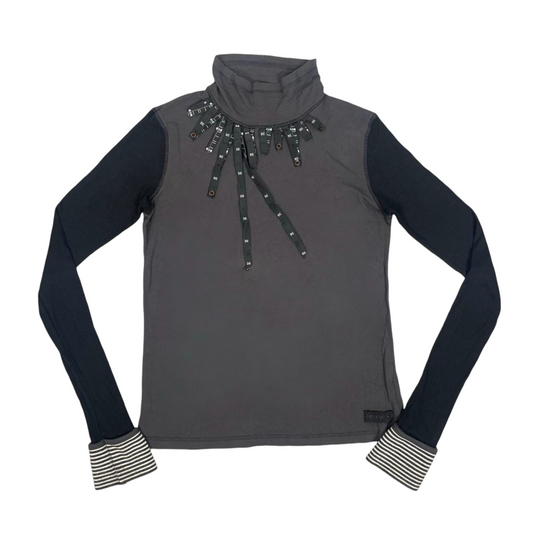 Cop Copine charcoal and black layered top.