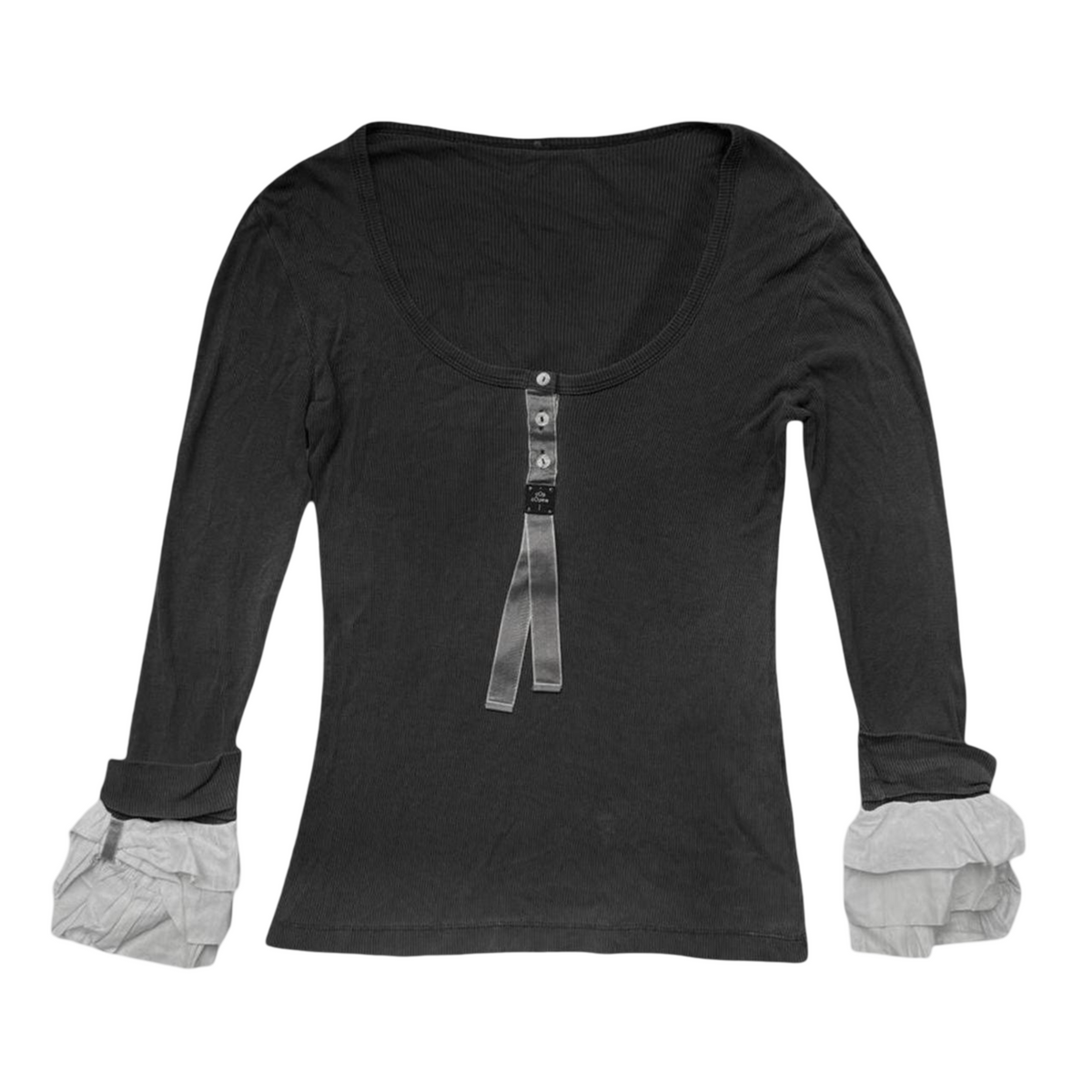 Cop Copine grey long sleeve top with ruffled cuffs.