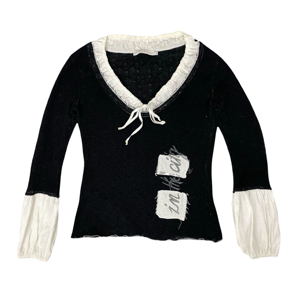 Vintage French milkmaid black sheer knit top.