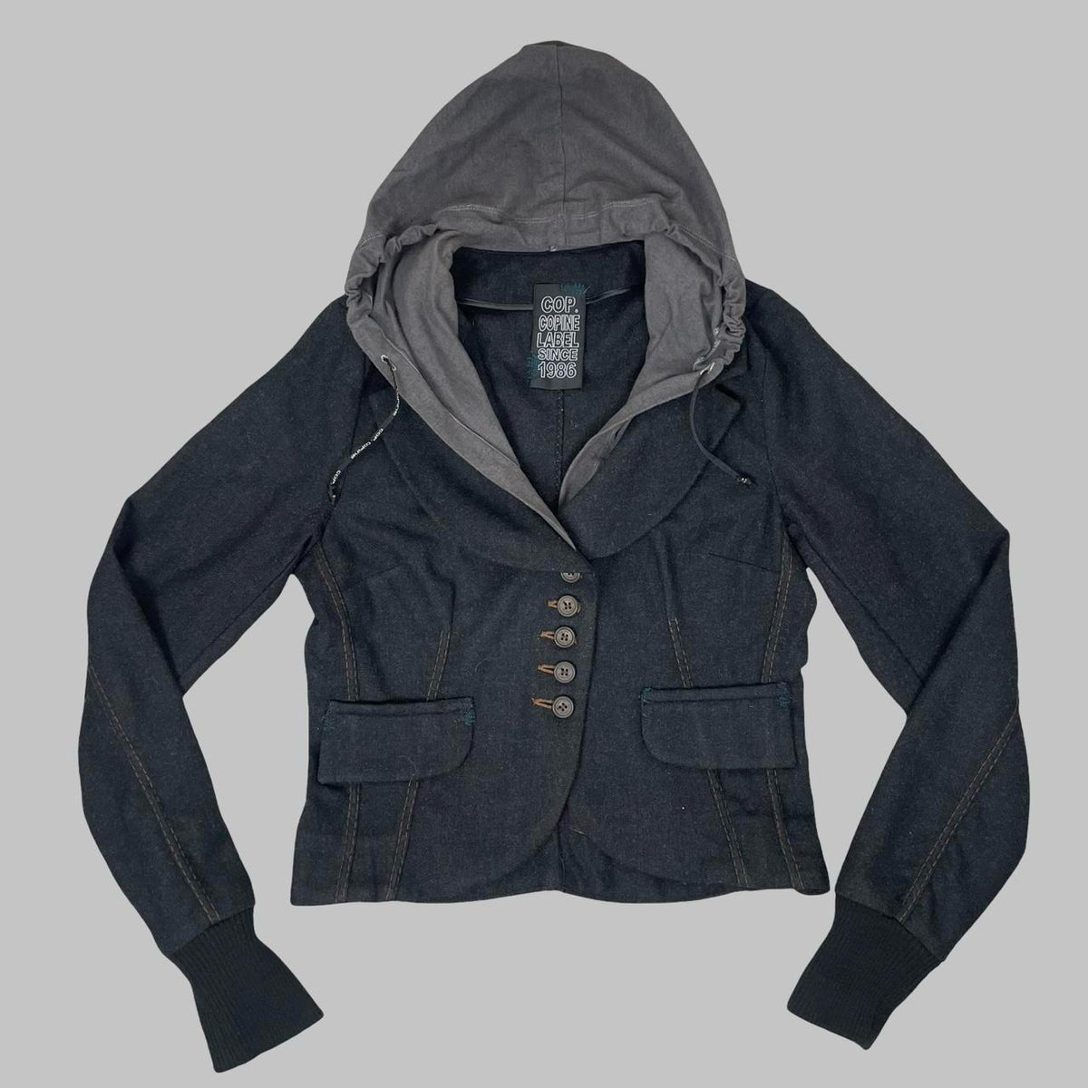 Cop Copine dark grey wool blazer with integrated cotton hood. — photo 1