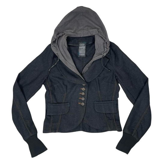 Cop Copine dark grey wool blazer with integrated cotton hood.