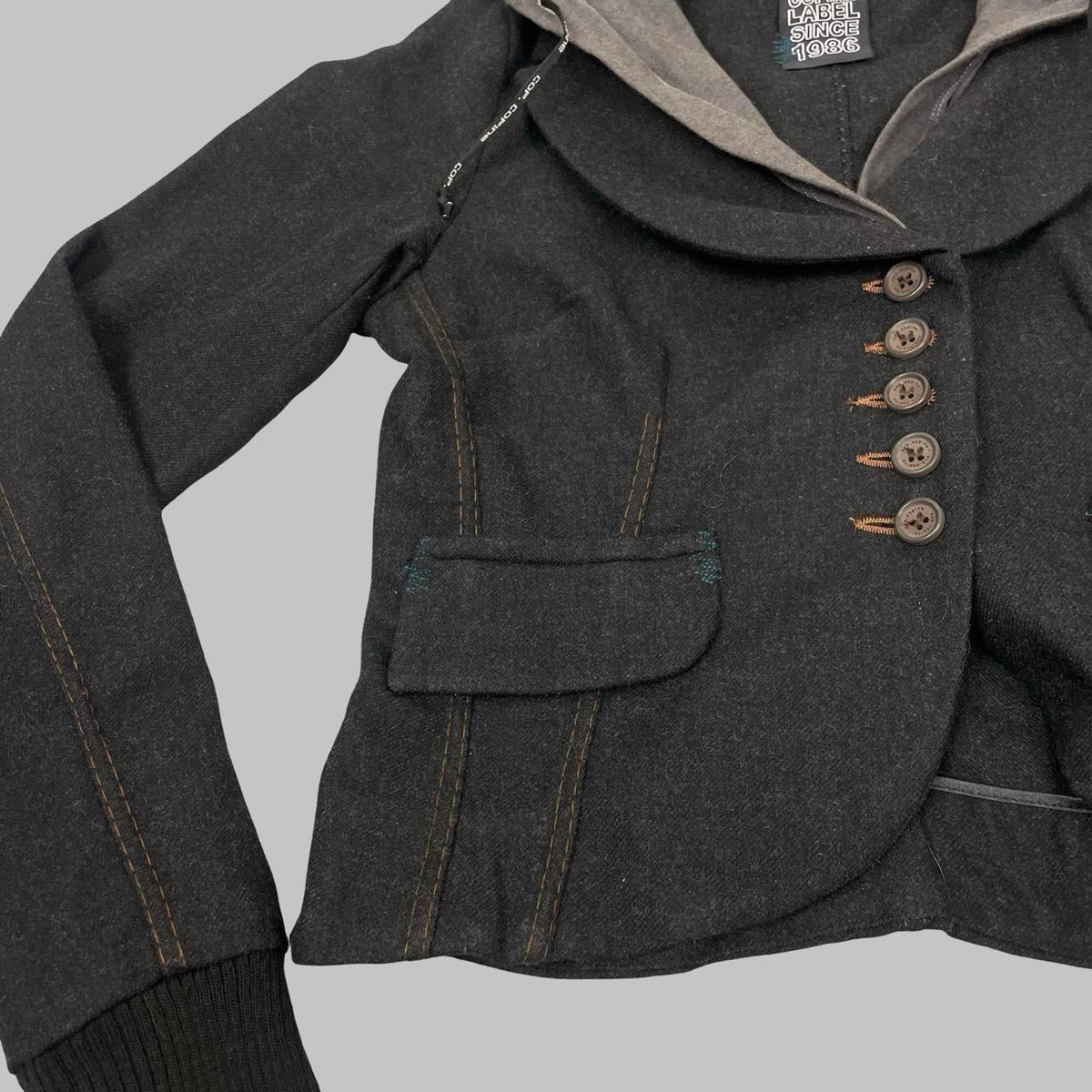 Cop Copine dark grey wool blazer with integrated cotton hood. — photo 2