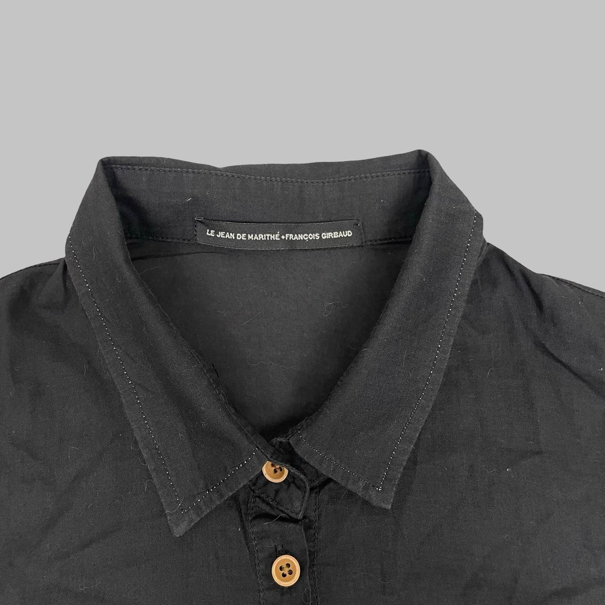 Marithé + François Girbaud black ruffled button-up shirt. — photo 3