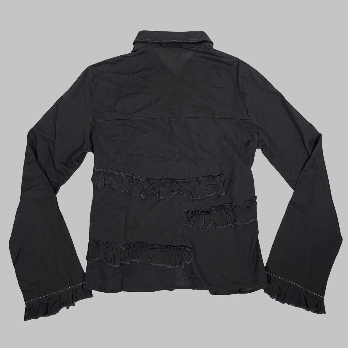 Marithé + François Girbaud black ruffled button-up shirt. — photo 4