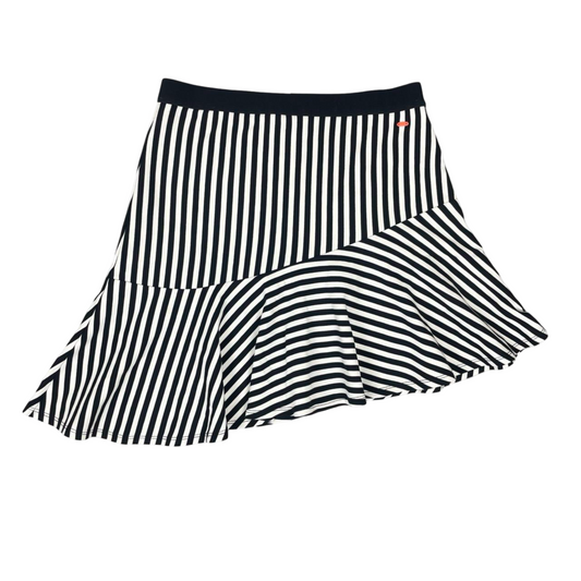 Black & white striped asymmetric ruffle skirt.