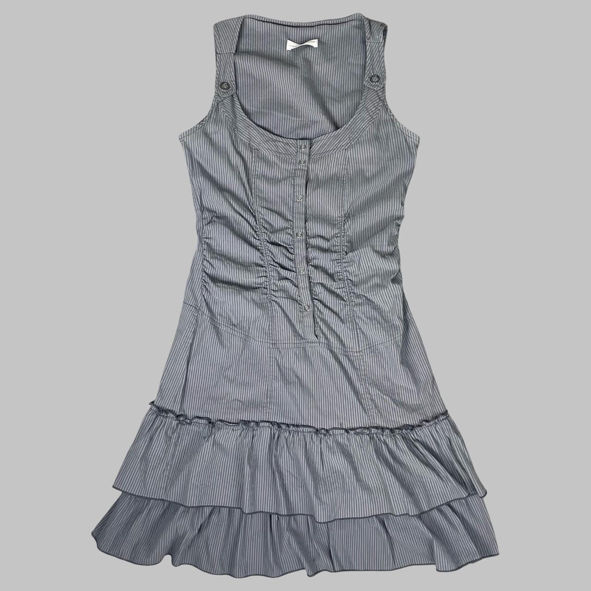 Vintage French grey pinstripe ruffle dress. — photo 1