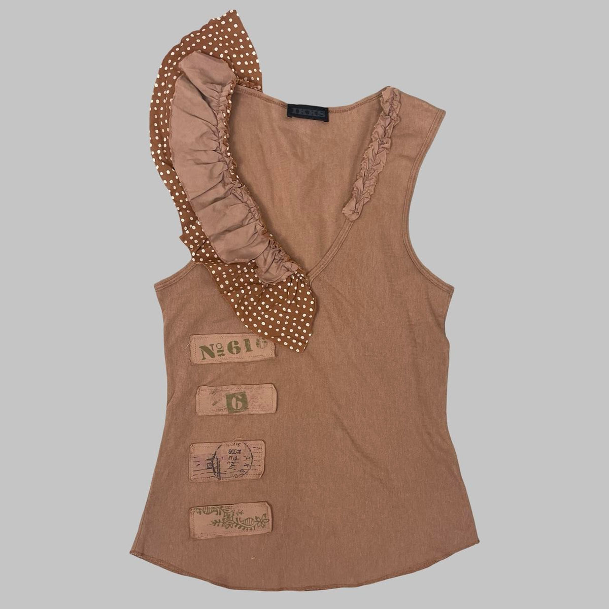 IKKS pinkish beige mesh ruffle top. — photo 1