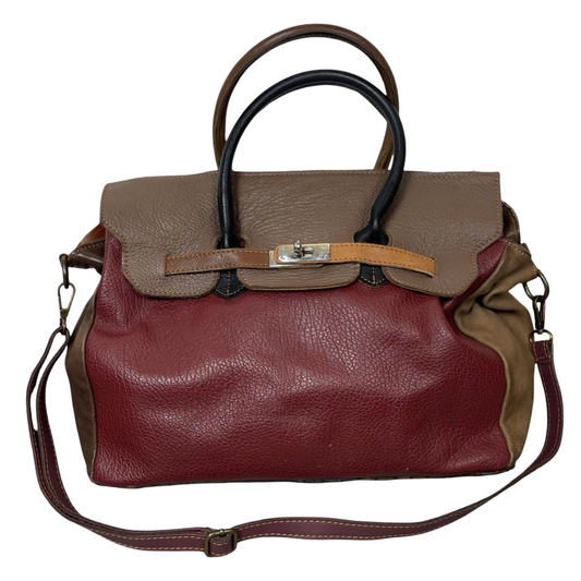 08 - Vintage Italian multicolor leather firkin bag.