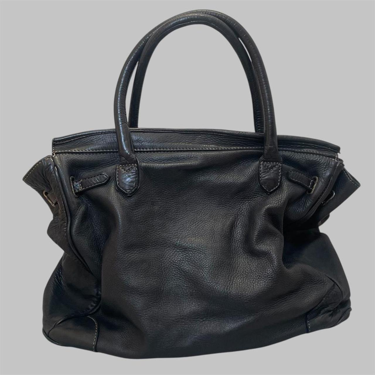 Black (large) leather firkin bag.