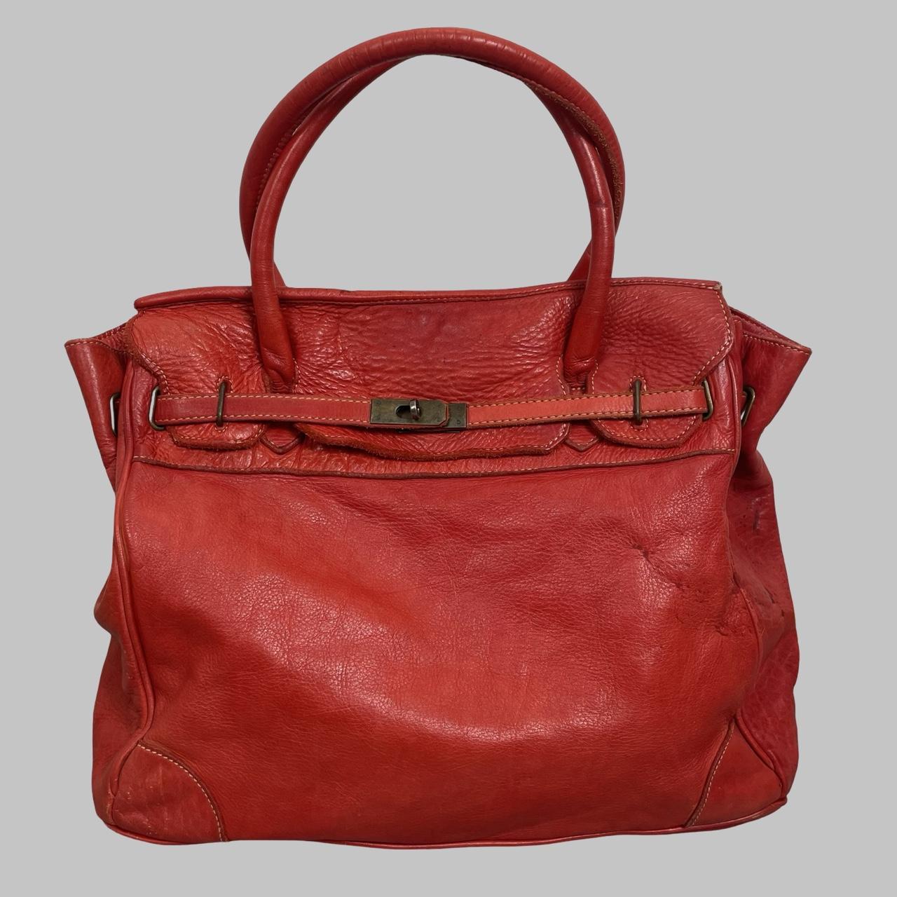 02 - Large red leather Firkin bag.