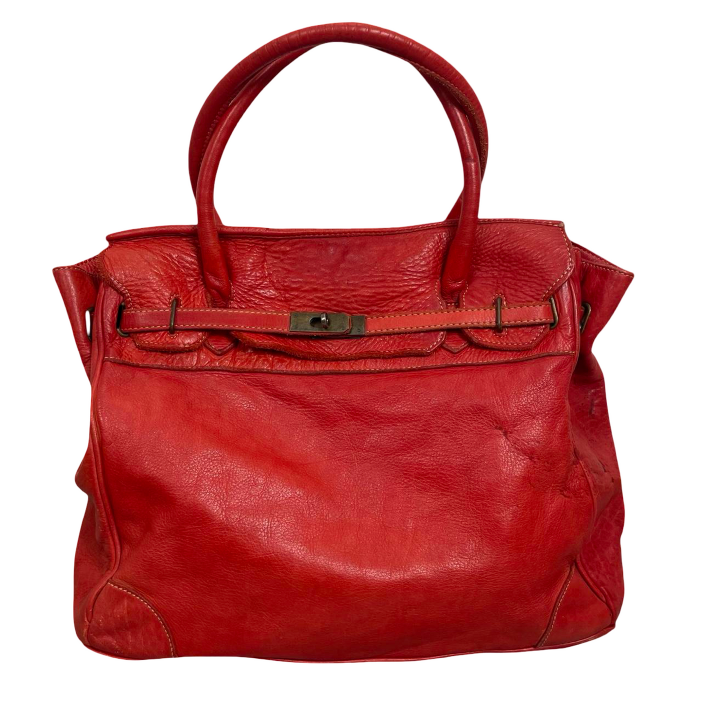 02 - Large red leather Firkin bag.