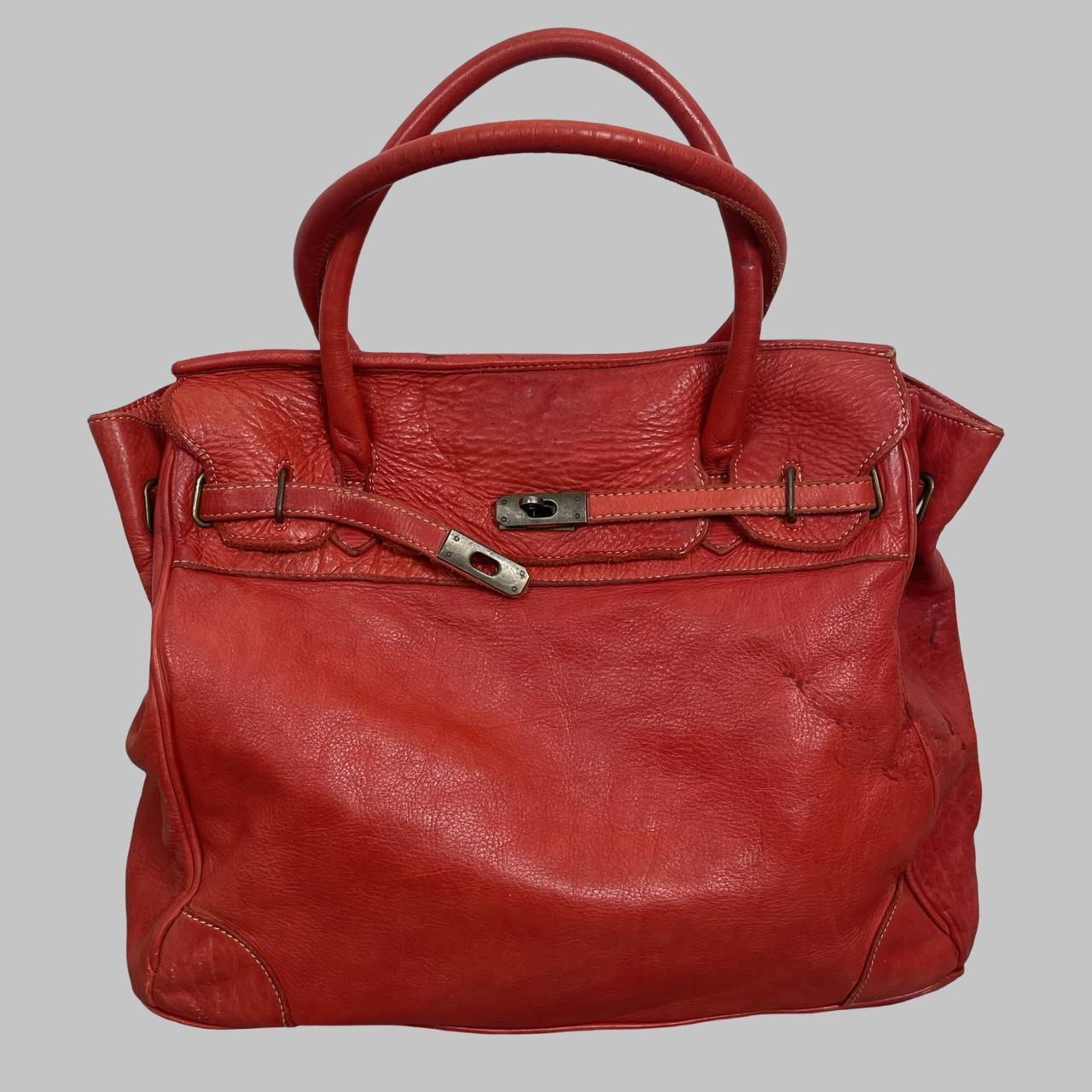 02 - Large red leather Firkin bag.
