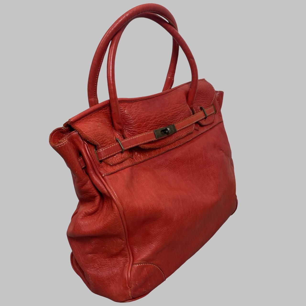 02 - Large red leather Firkin bag.