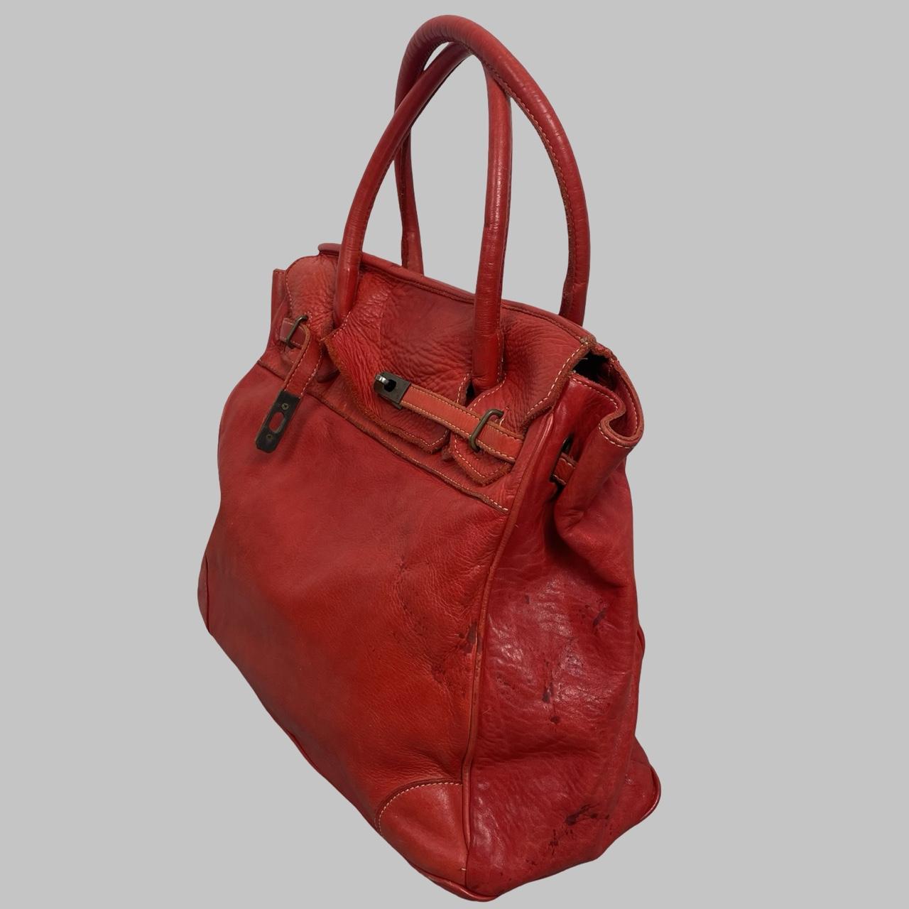 02 - Large red leather Firkin bag.