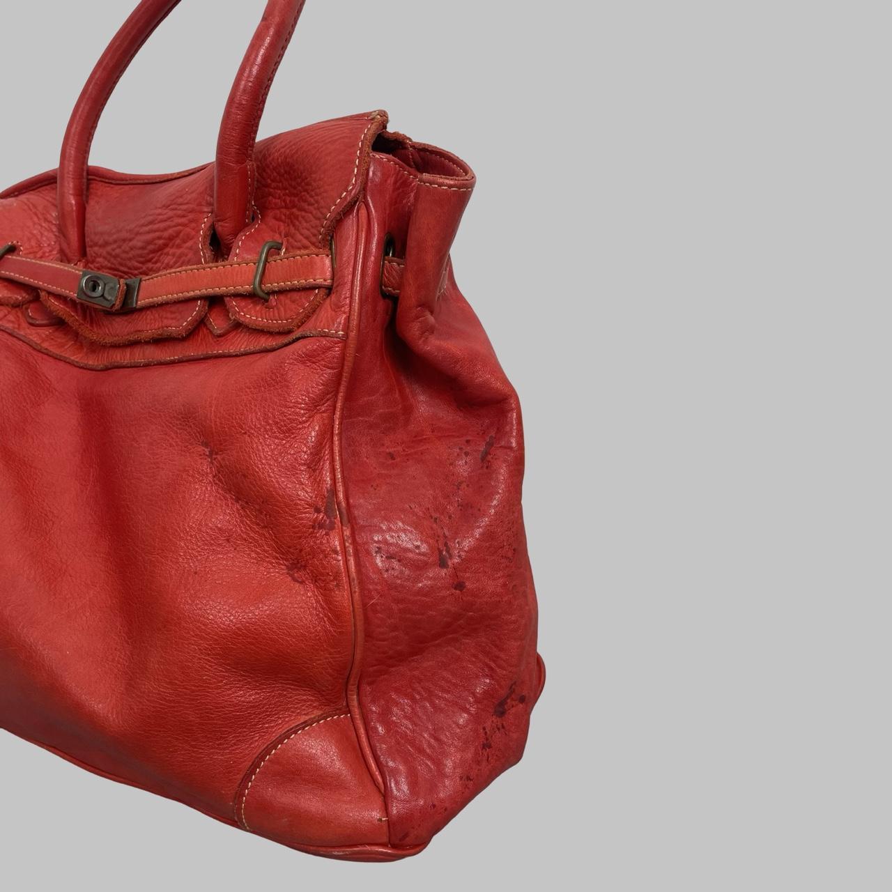 02 - Large red leather Firkin bag.