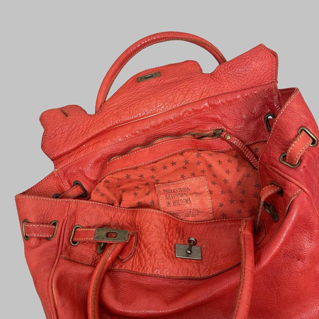 02 - Large red leather Firkin bag.