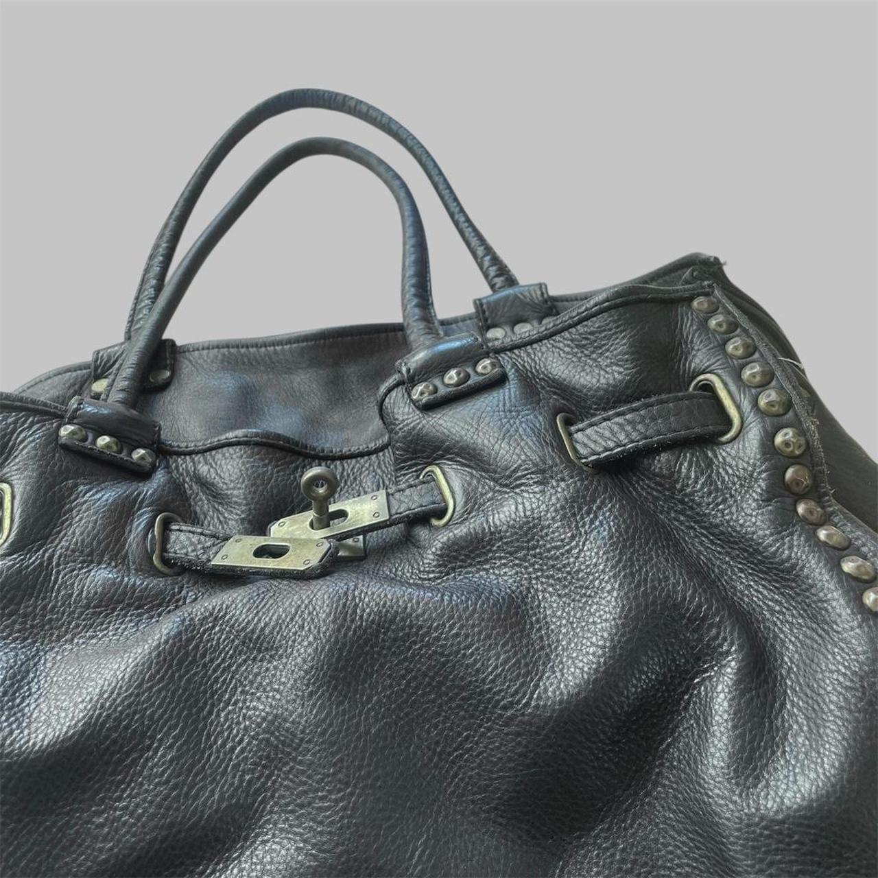 SOLD - Black (large) leather firkin bag with studs.