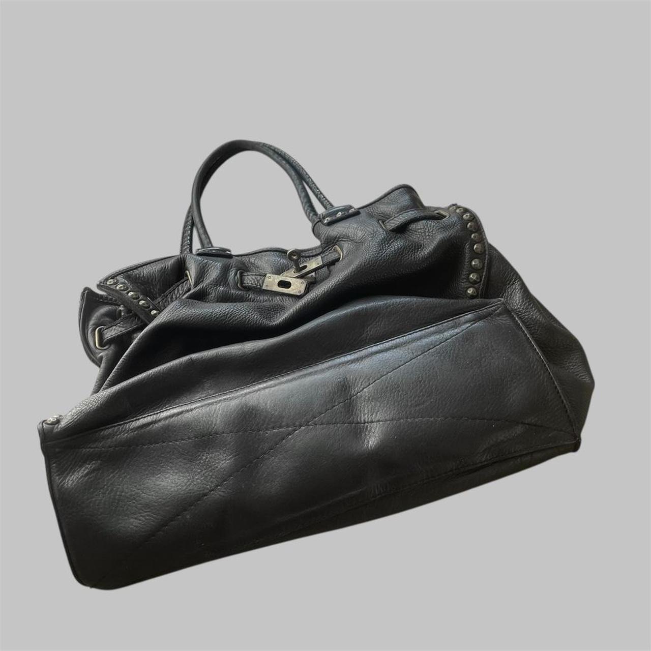 SOLD - Black (large) leather firkin bag with studs.