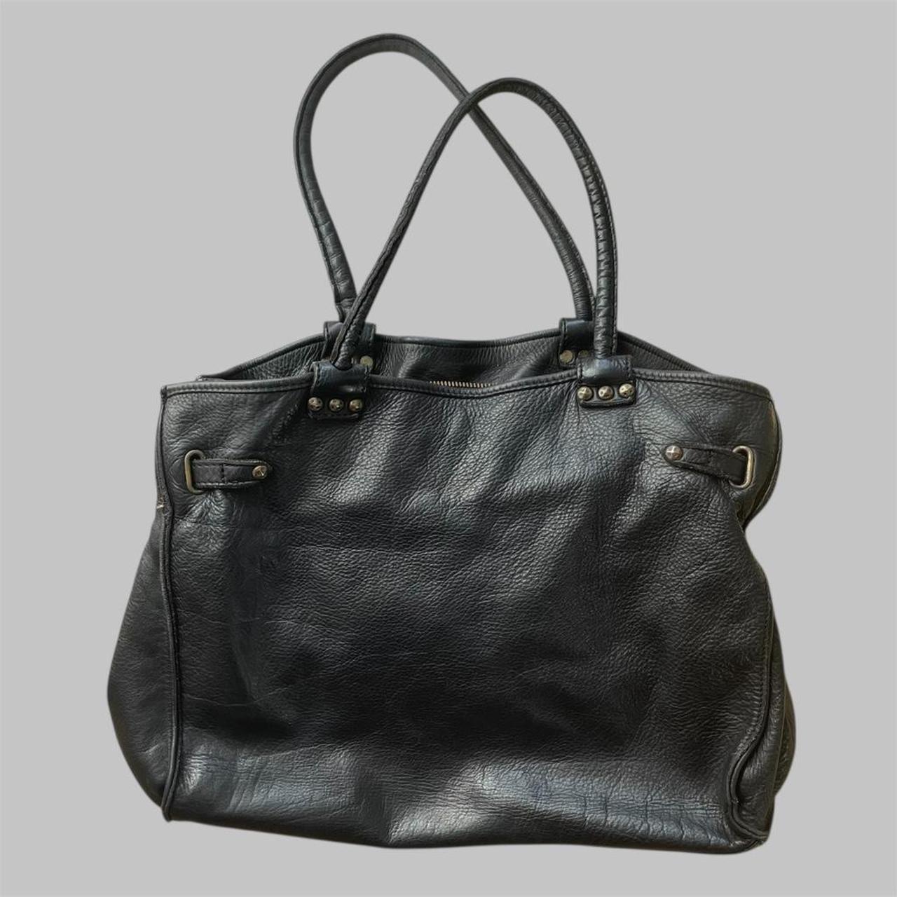 SOLD - Black (large) leather firkin bag with studs.