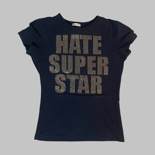 Navy blue t-shirt with rhinestone graphic