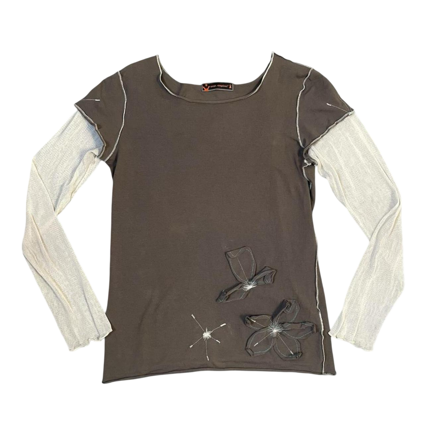 SOLD - Cop copine brown bi-material top.