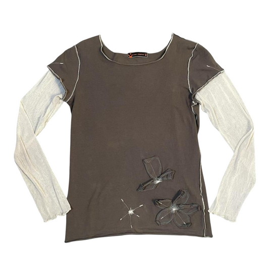 Cop copine brown bi-material top.