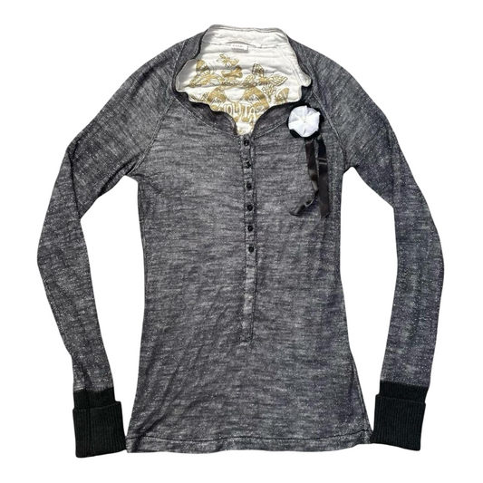 Italian knit top with removable brooch.