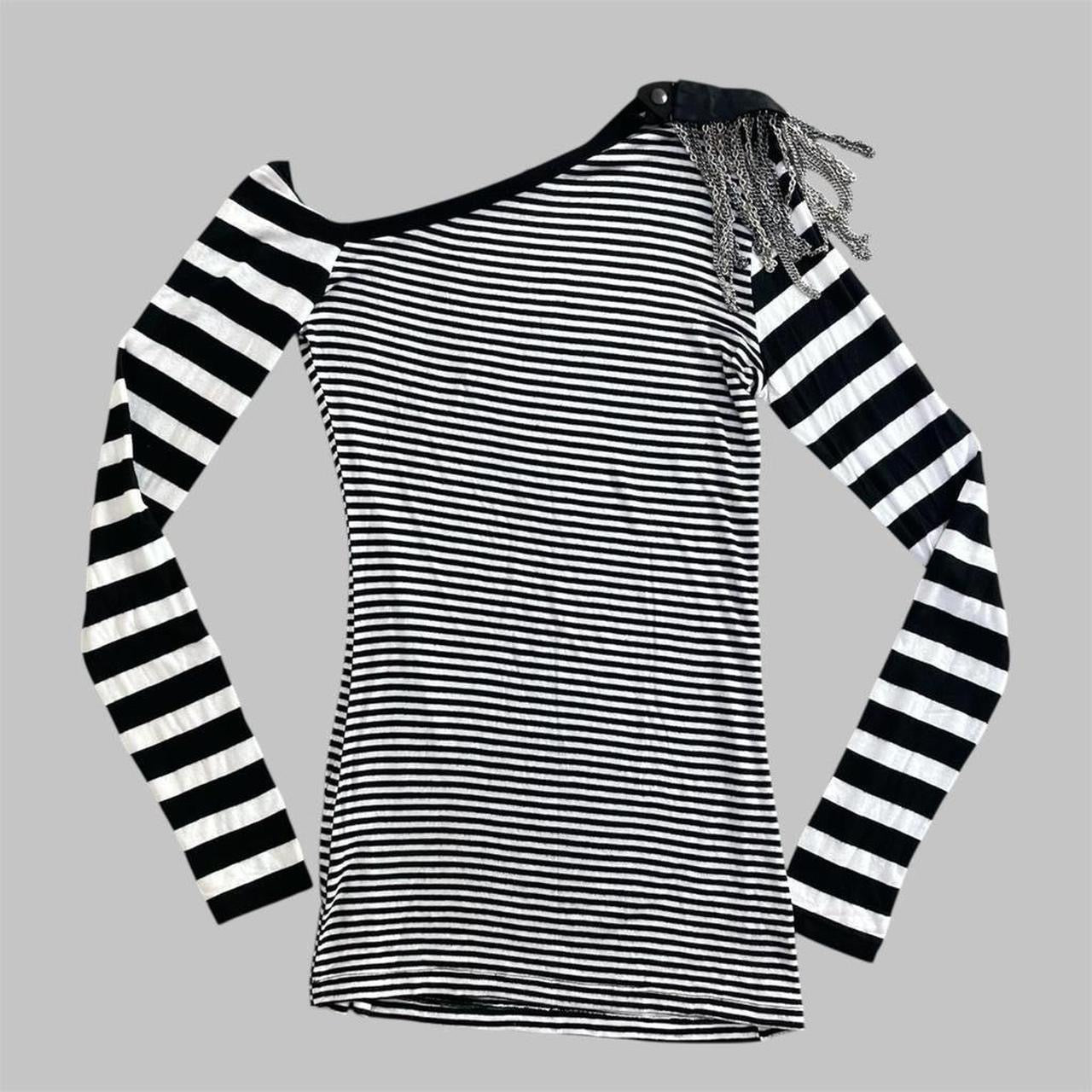 Italian striped off-shoulder mini dress.