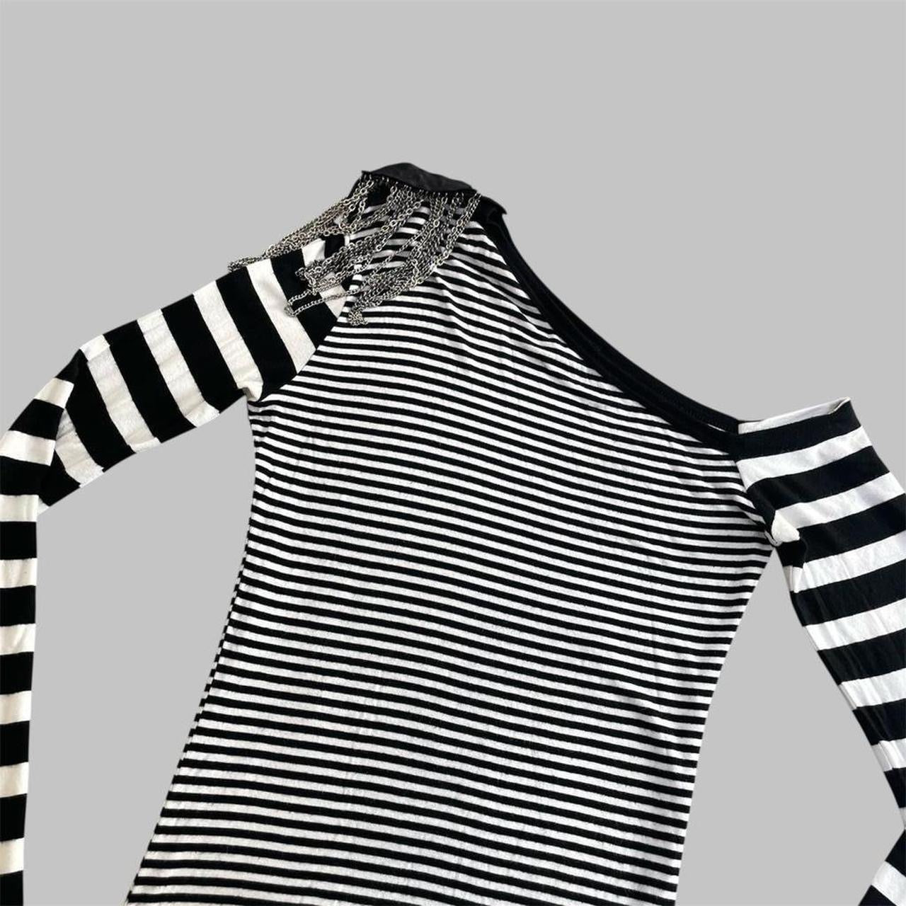 Italian striped off-shoulder mini dress.