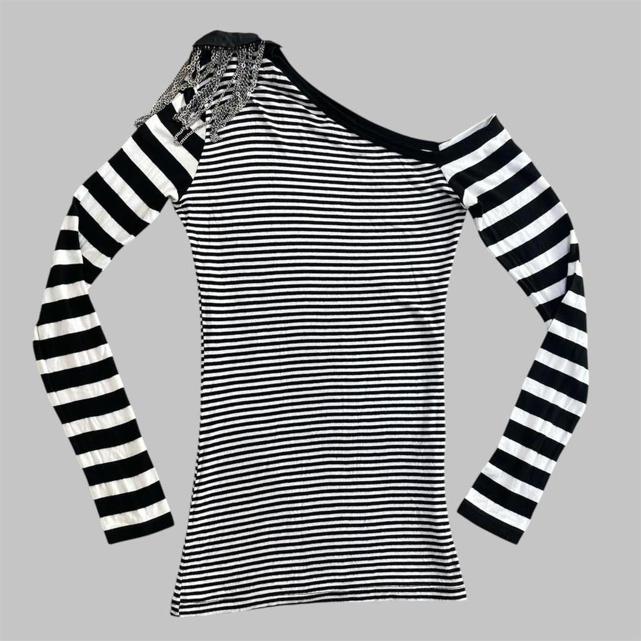 Italian striped off-shoulder mini dress.