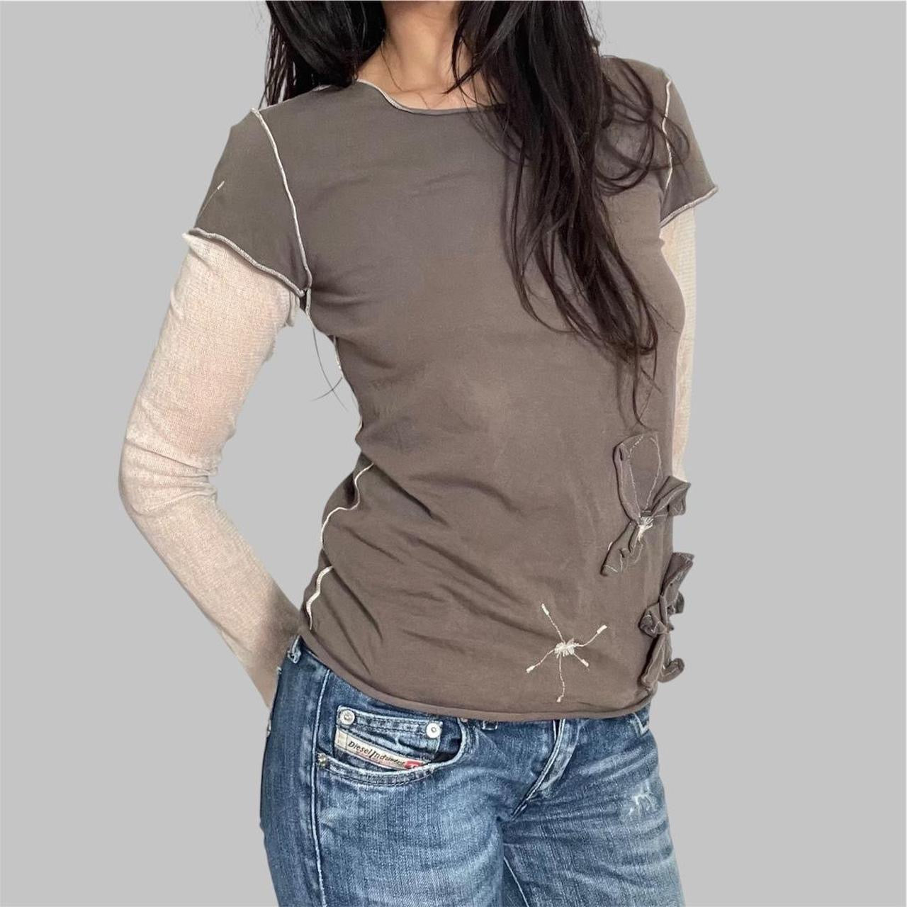 SOLD - Cop copine brown bi-material top.