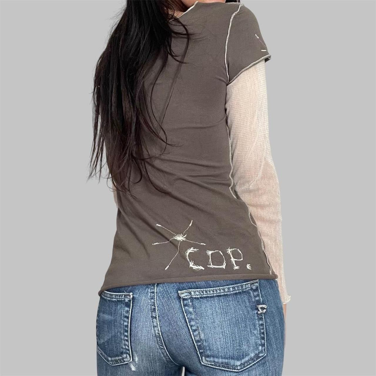 SOLD - Cop copine brown bi-material top.