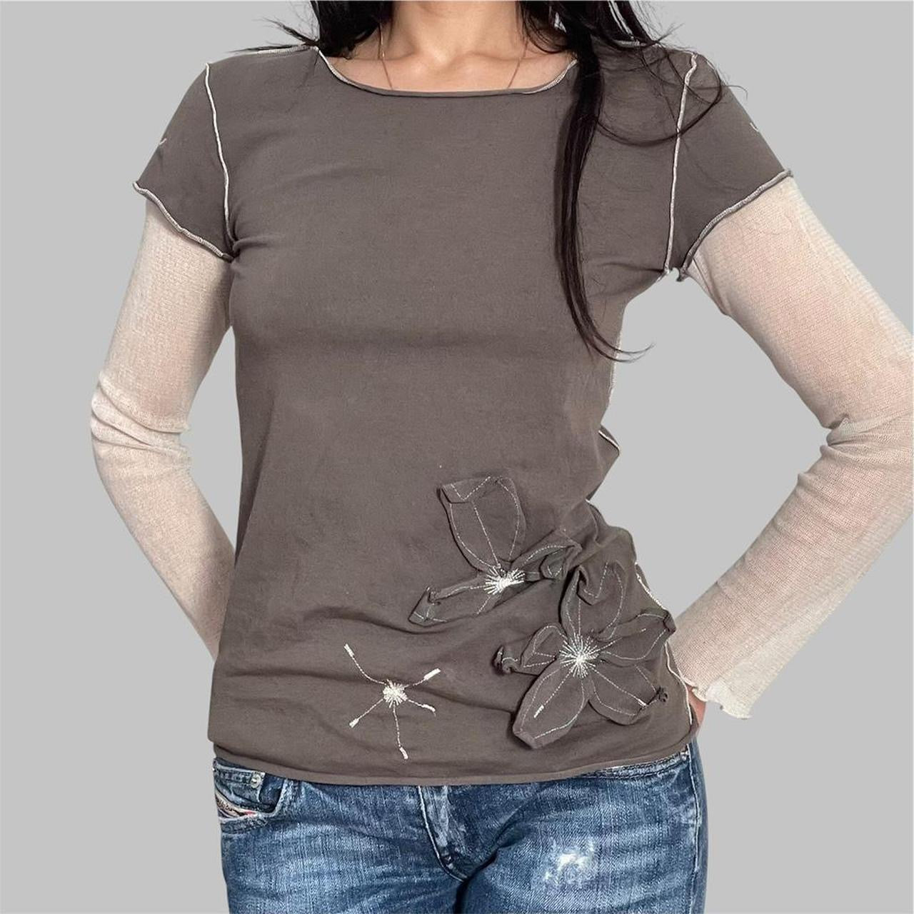 SOLD - Cop copine brown bi-material top.