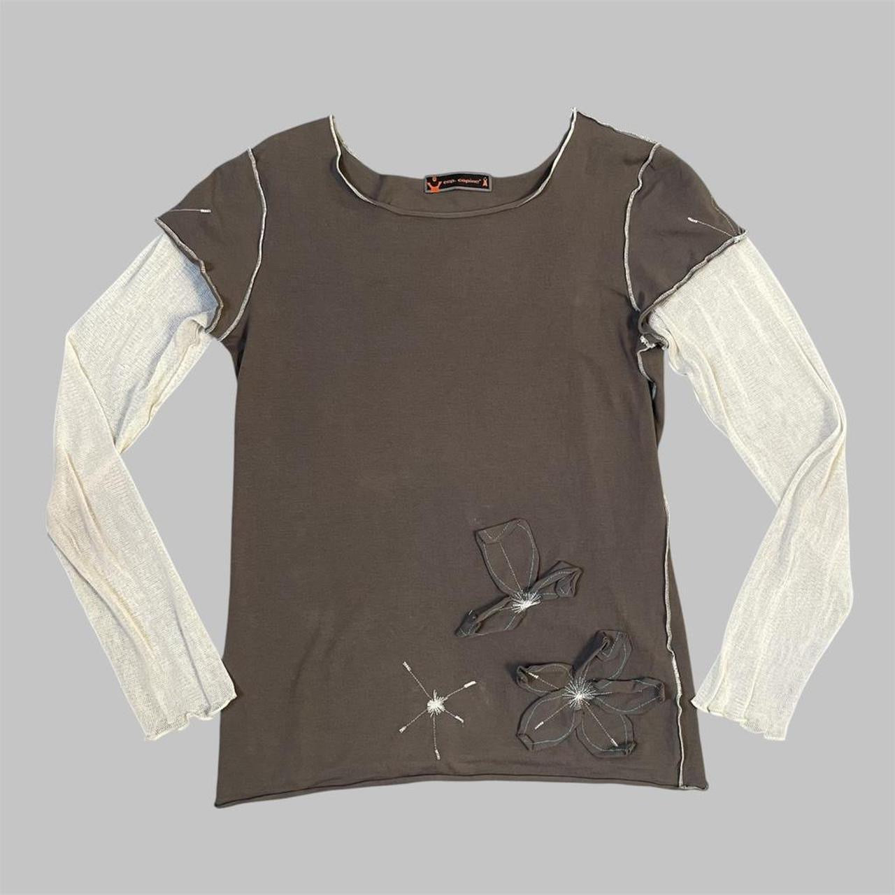 SOLD - Cop copine brown bi-material top.