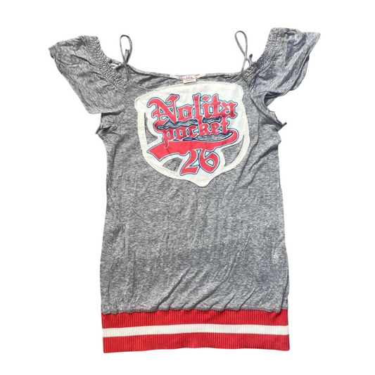 SOLD - Italian off-shoulder graphic top.