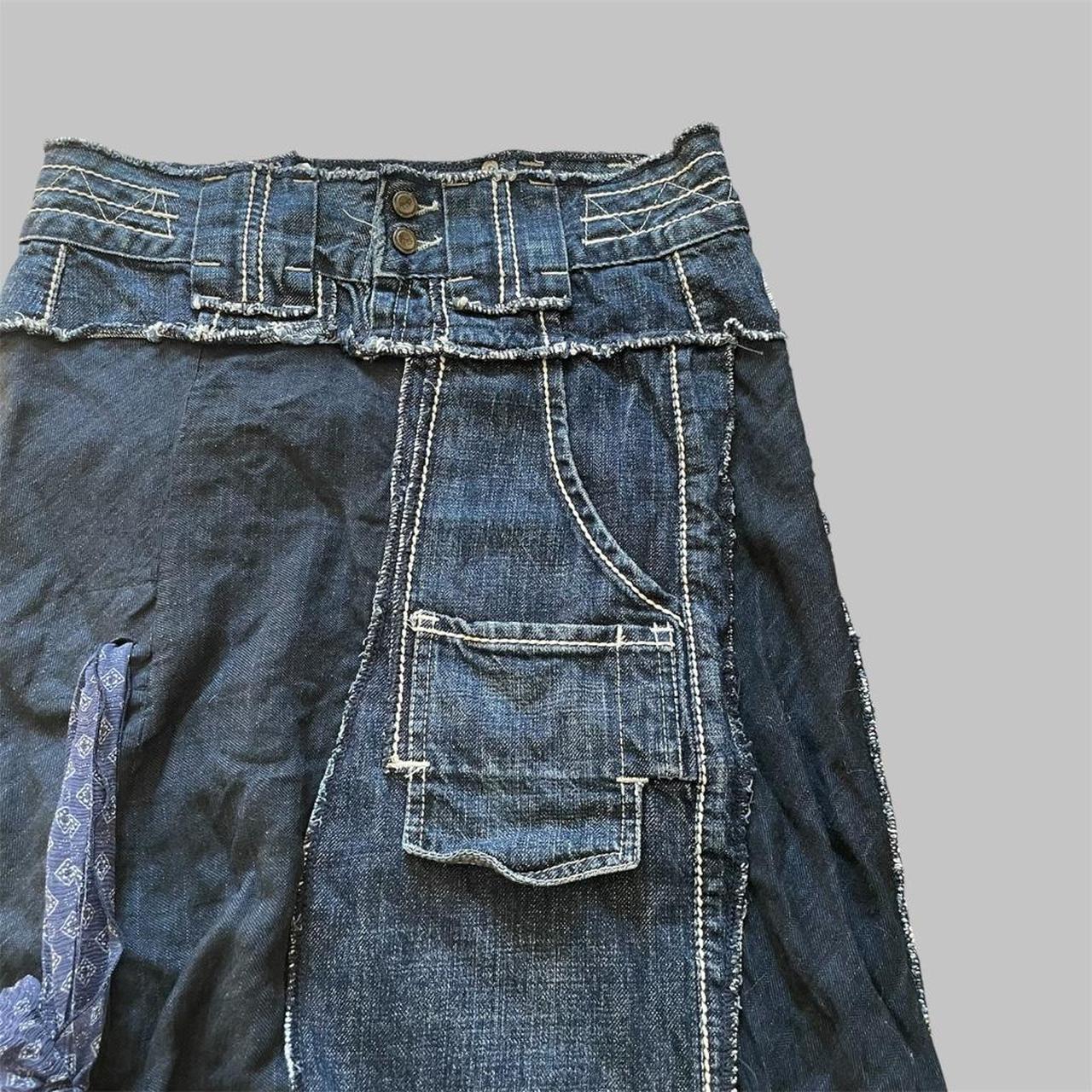 Italian bi-material denim midi skirt.