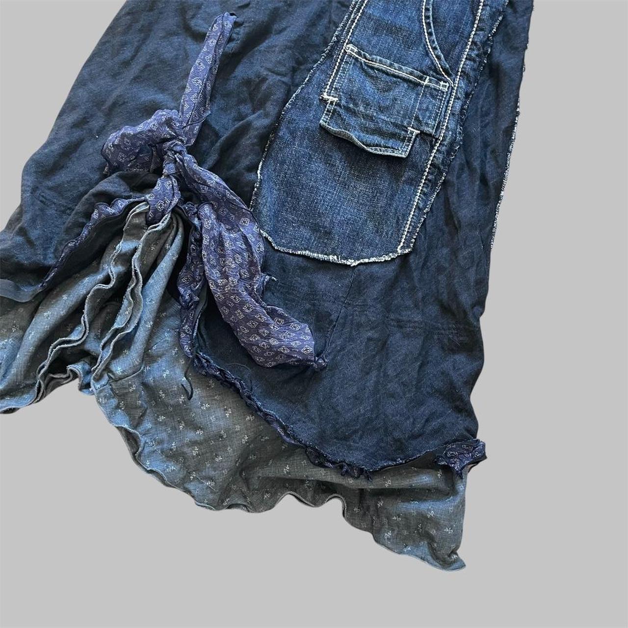 Italian bi-material denim midi skirt.