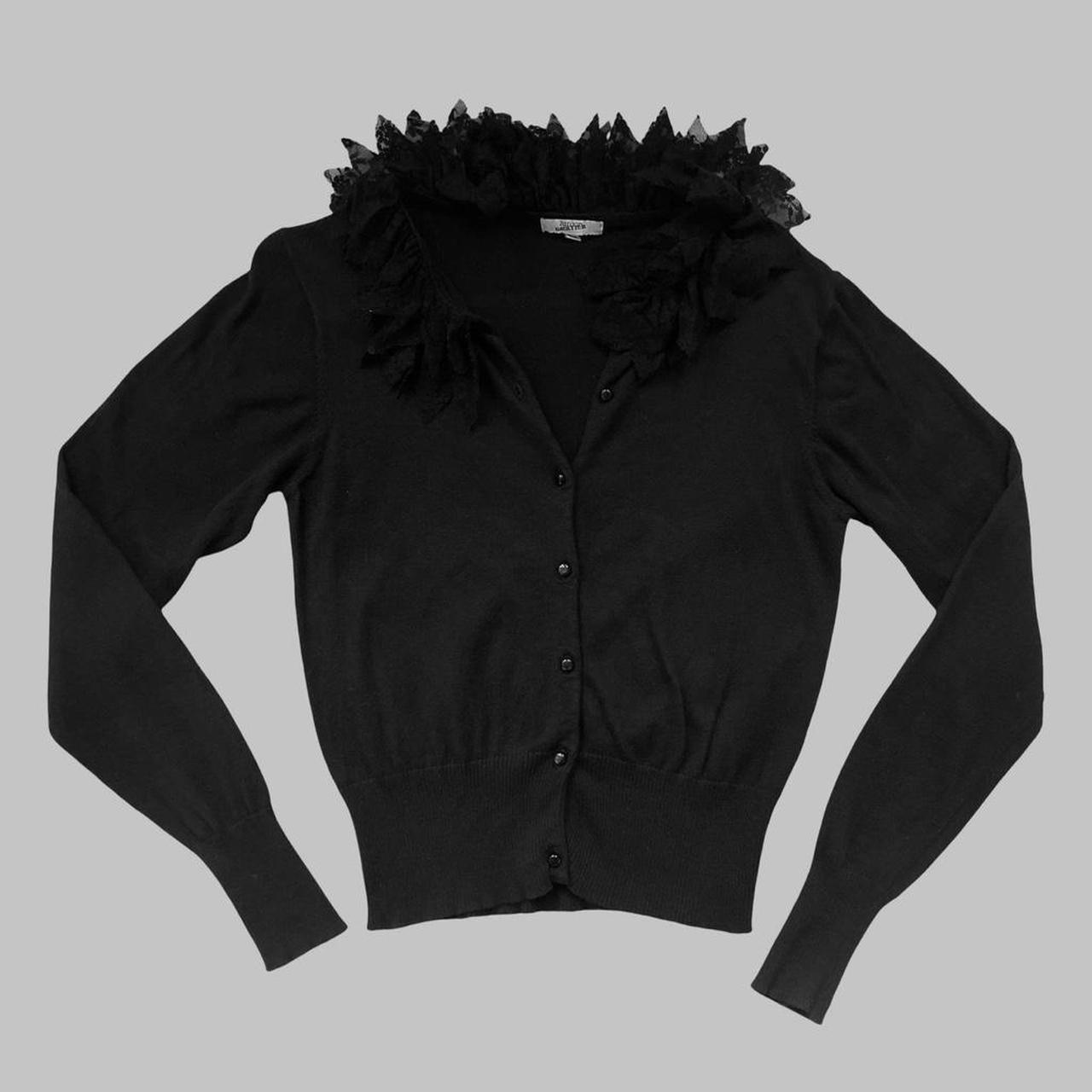 Jean Paul Gaultier black cardigan with lace collar.