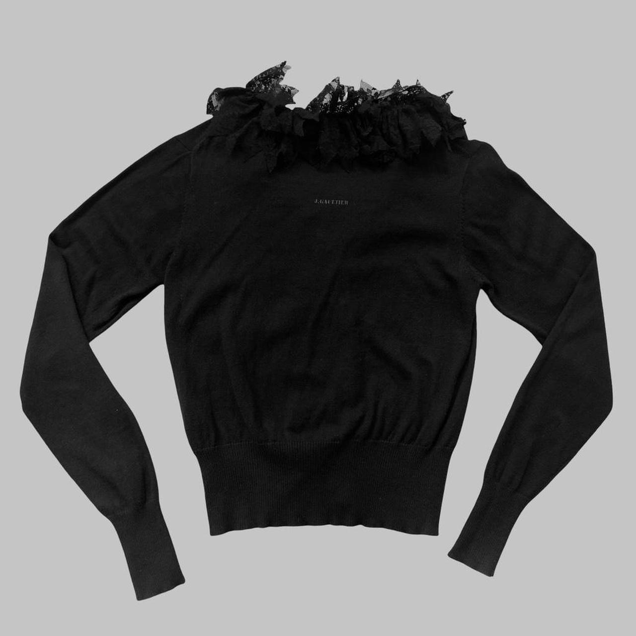 Jean Paul Gaultier black cardigan with lace collar.