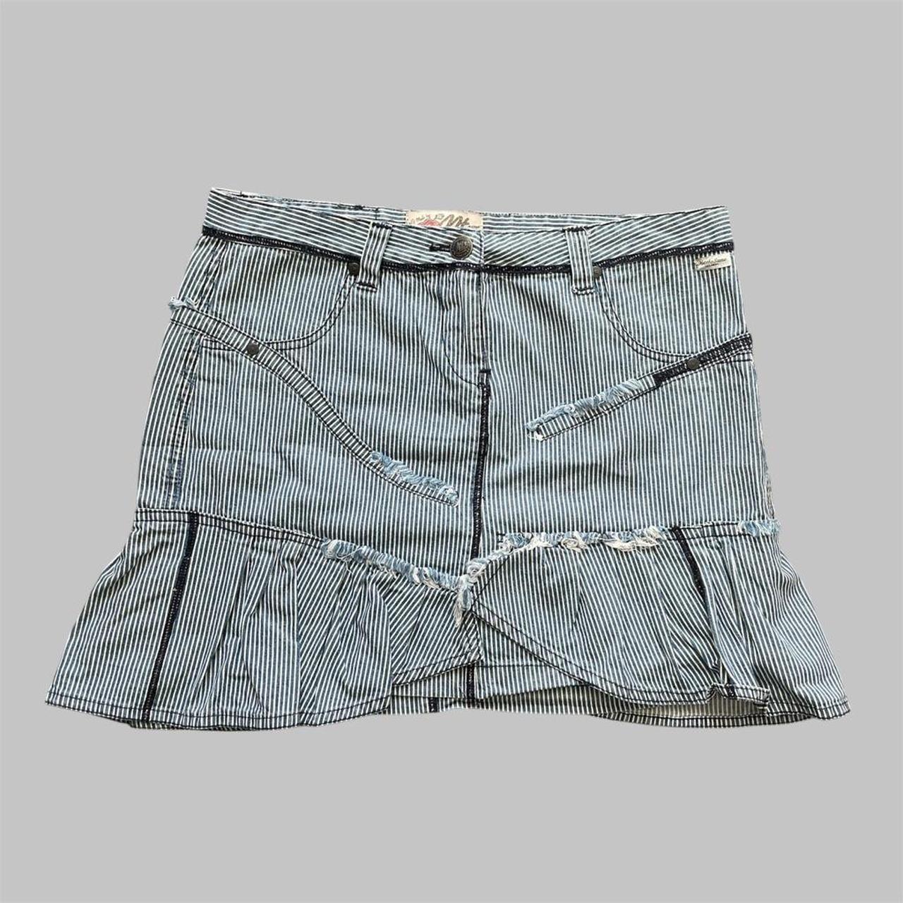 Blue and white striped mini skirt.