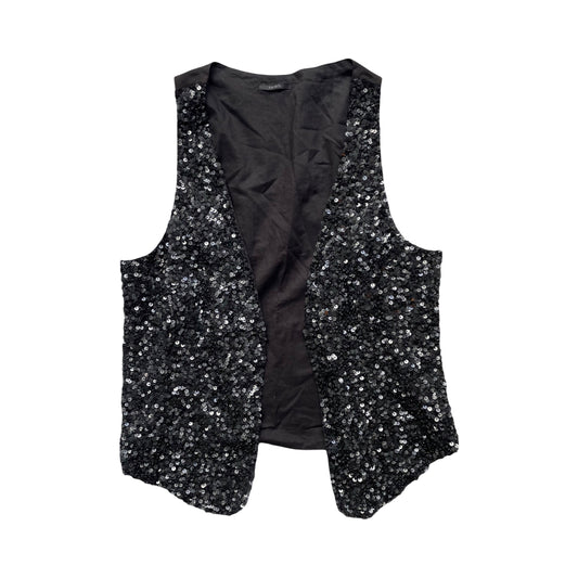 Sleeveless cotton black vest with sequins.