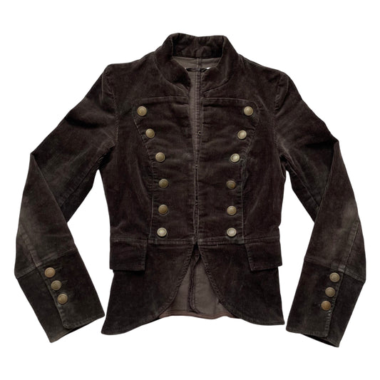 Military officer brown corduroy long sleeves jacket.